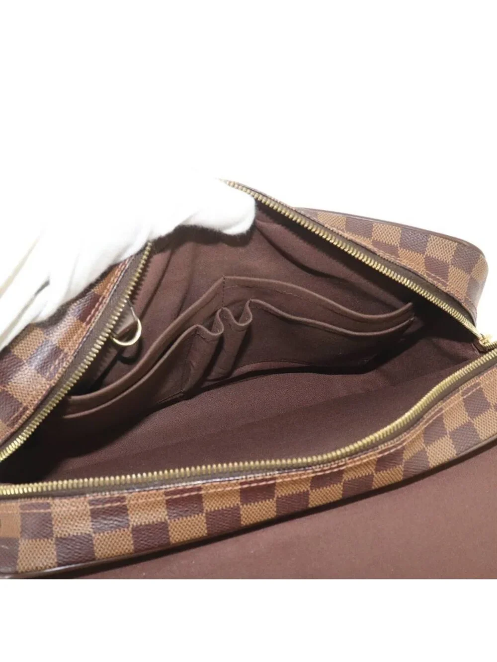 Louis Vuitton Damier Shelton MM Shoulder Bag Ebene Brown Gold